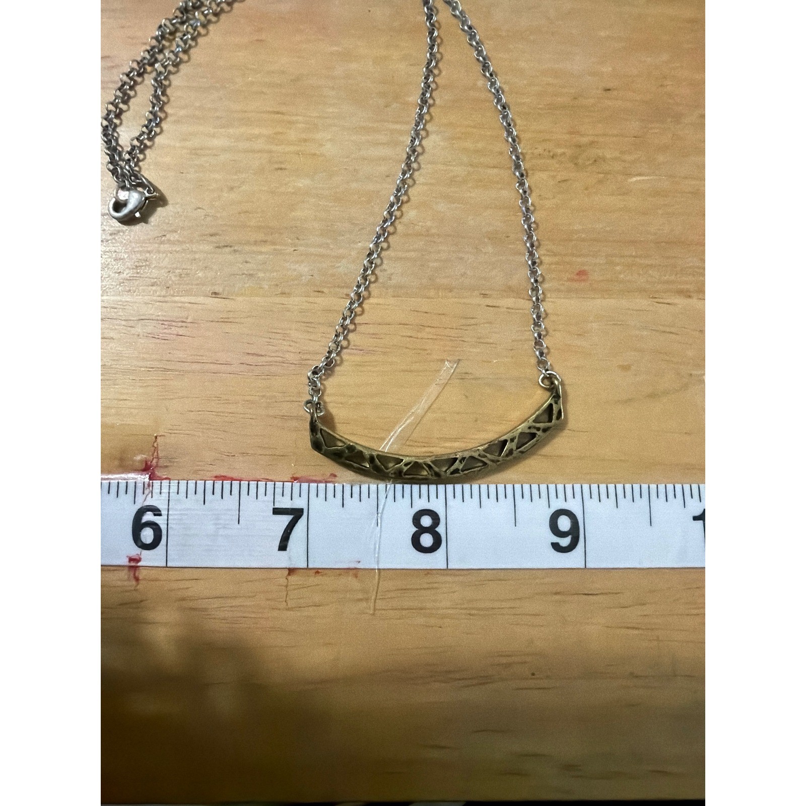 Silver Tone Geometric Cutout Curved Bar Pendant Necklace Statement Layering