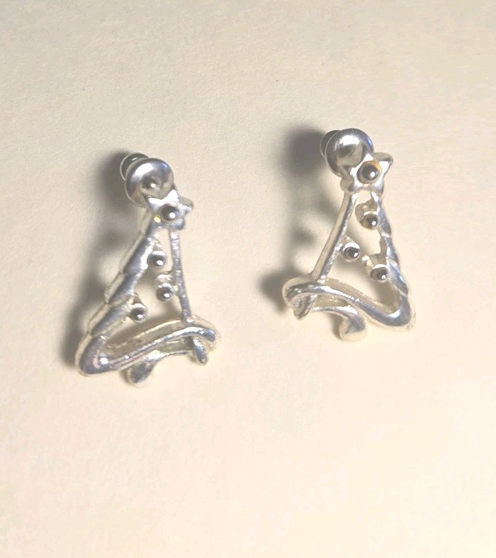 Cute Silver Tone Christmas Tree Earrings
