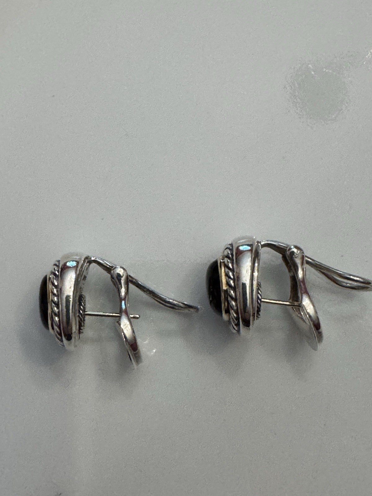 Silver-Tone Black Onyx Cushion Bezel Stud Earrings, Butterfly Closure