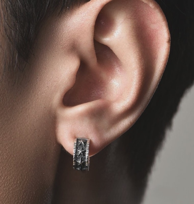 Men’s Retro Hammer Starry Sky Fashion Silver Plated C-shaped Stud Earrings
