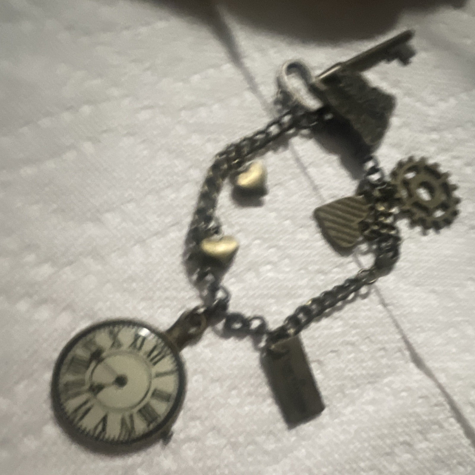 Time Turner Bronze Tone Steampunk Charm Chain Bracelet Clock Key Heart Lobster