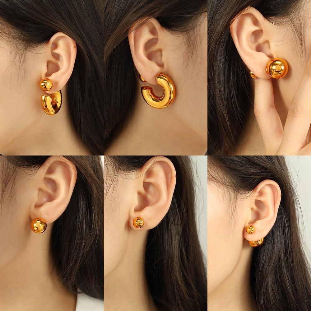 Chunky Gold Earrings for Women Trendy 14K Thick Gold Hoop Earrings Hypoallergeni