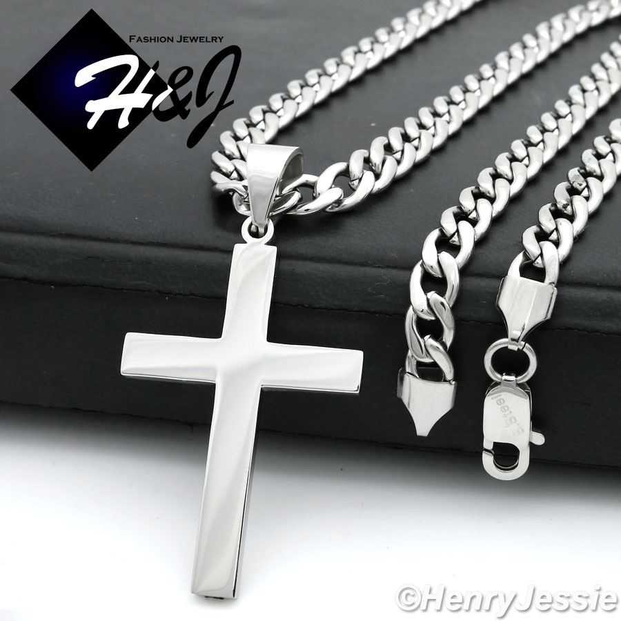 18-40″MEN Stainless Steel 7mm Silver/Gold Plated Cuban Chain Cross Pendant*P64