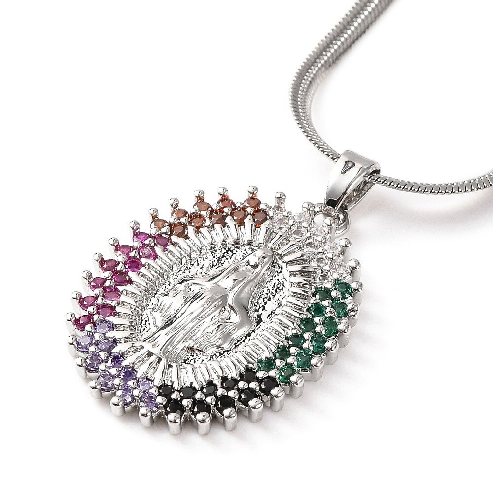 Stainless Steel Necklace Guadalupe Virgin Mary Snake Chain Zirconia Lobster N43