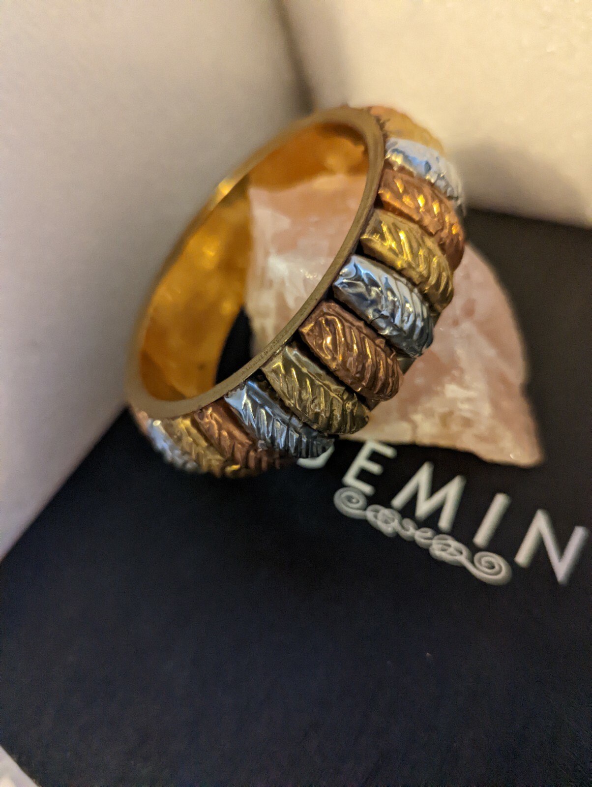 Vintage Statement Bangle 30g Copper Silver Tone & Brass 64mm Diameter 23mm Wide