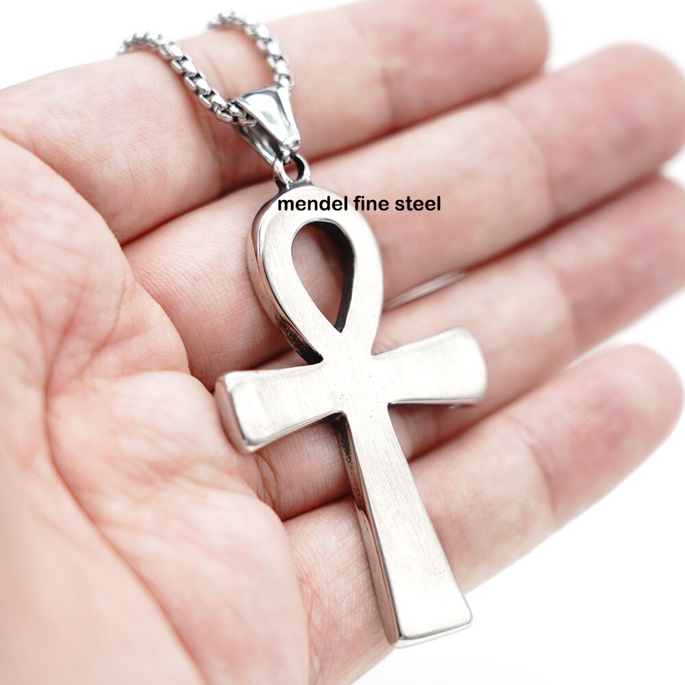 MENDEL Mens Ancient Egyptian Ankh Cross Pendant Necklace Stainless Steel Chain