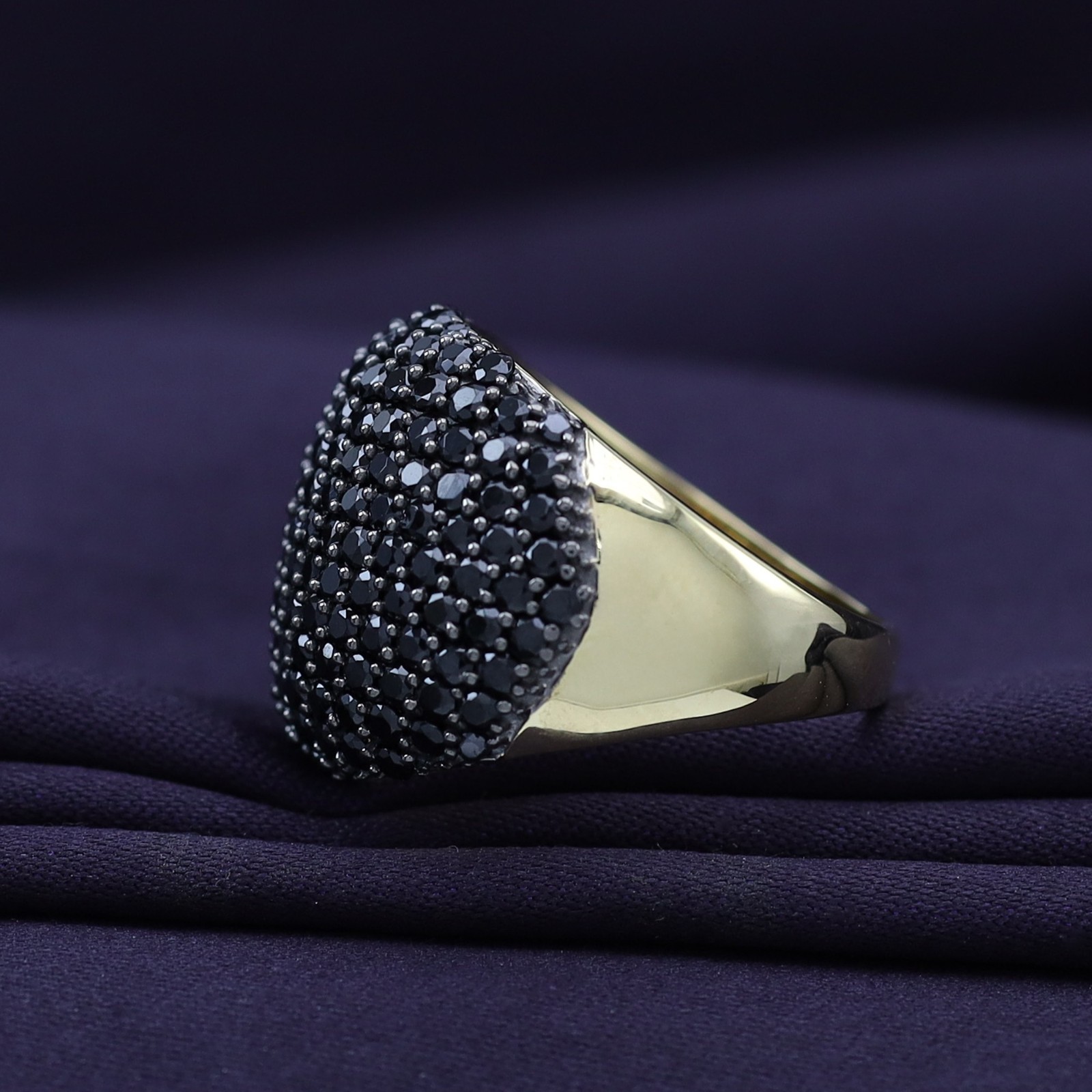 3 1/2 Ct Black Spinel Dome Wedding Band Ring 14k Yellow Gold Plated 925 Silver