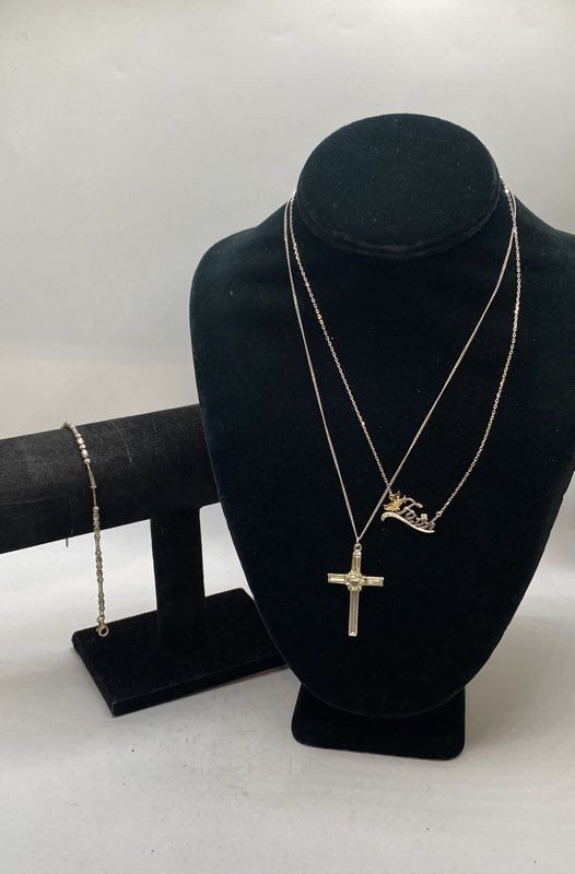 Sterling Silver 925 Cross & Faith Necklace Bracelet CZ Jewelry Lot 15.7g