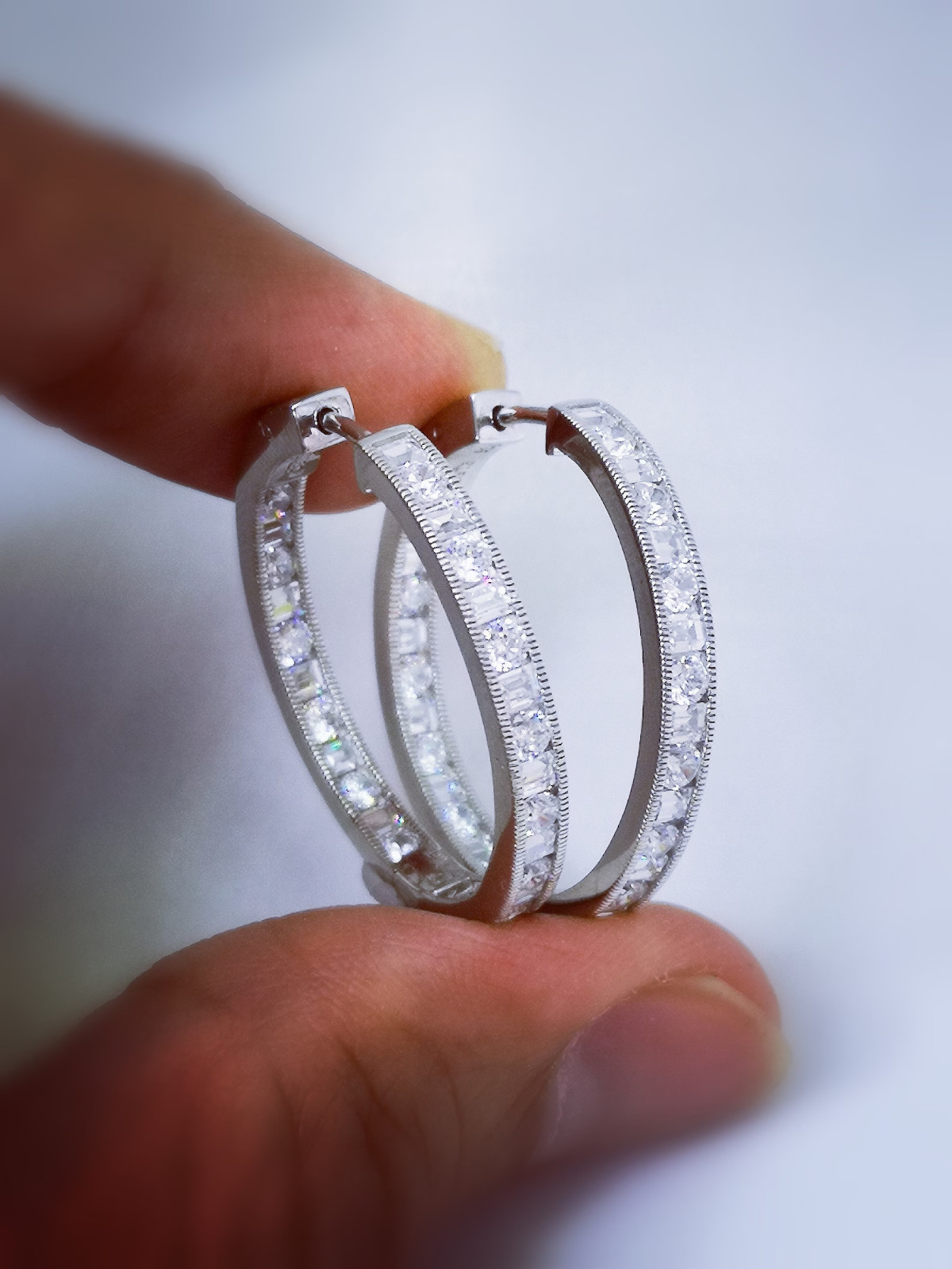 2.62 Ct Round Cut Simulated Diamond Wedding Hoop Earrings 14k White Gold Plated