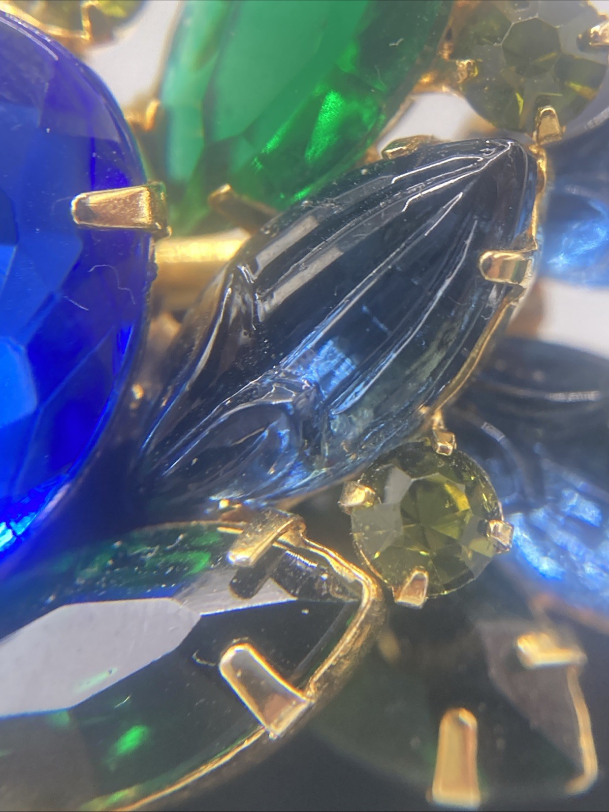 Vintage Juliana D&E Blue Green Rhinestone Brooch Scarab Glass 1960s 3”