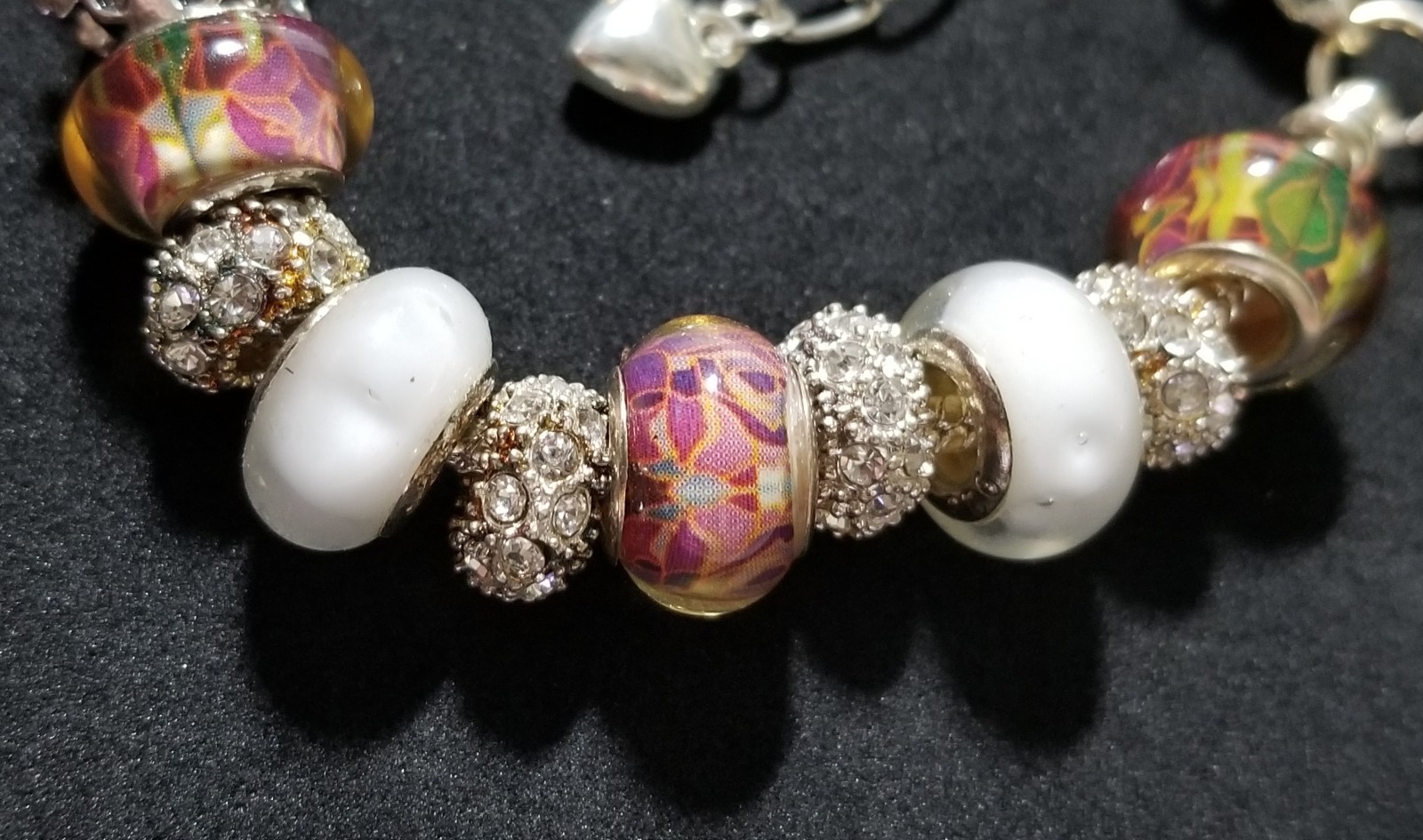 7.9″ SNOWFLAKE CHARM MURANO LAMPWORK GLASS BEADS RHINESTONE SPACERS BRACELET
