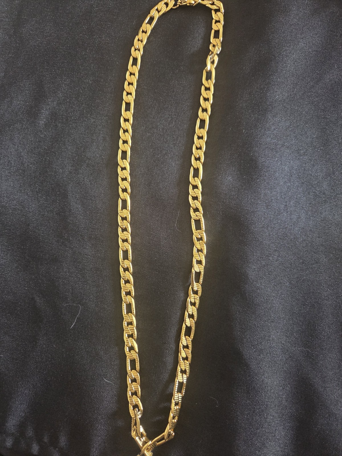 Gold Tone Figaro Chain Bracelet with Lobster Clasp, No Stone