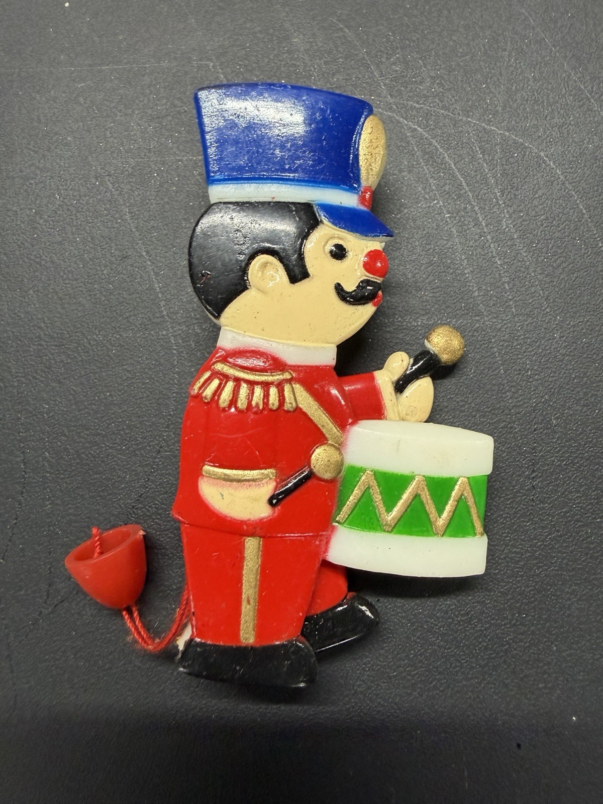 Christmas Holiday Toy Soldier Drummer Brooch Pin, Plastic, Red Blue Green