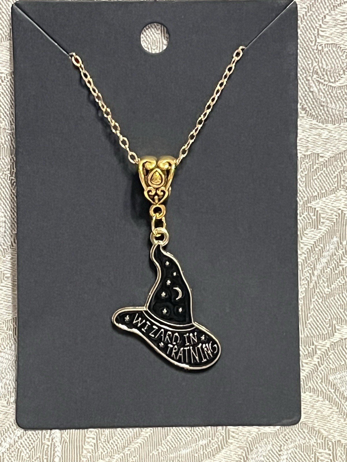 Retro Witch Hat Halloween Charm Bohemian Novelty Fun Gold Necklace 18”