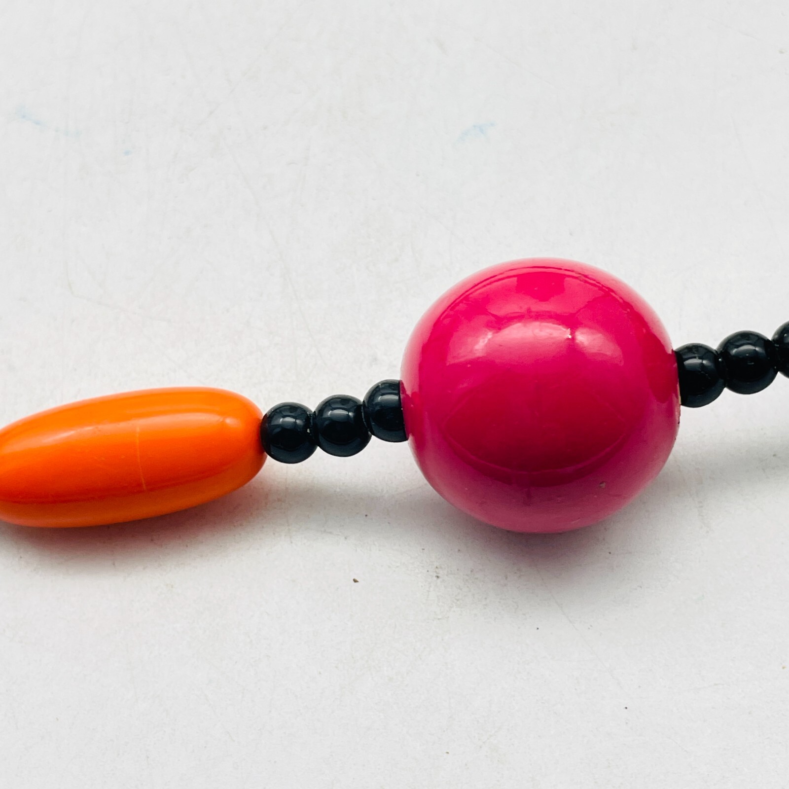 Beaded Station Necklace Black Pink White Orange Silver Tone Chunky Boho Festival