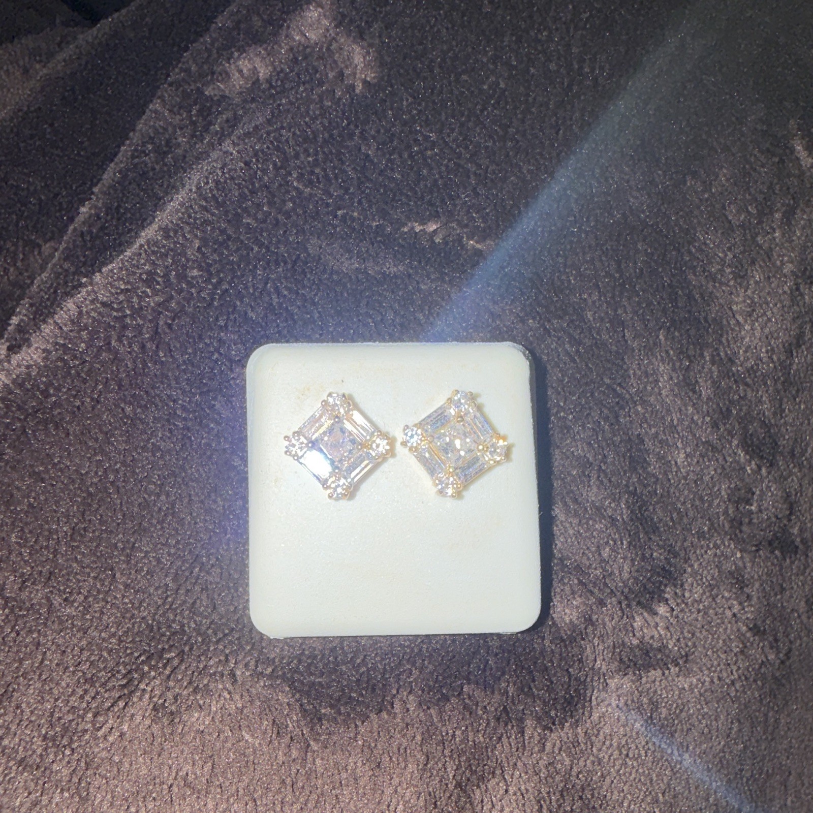 10K Gold and Genuine Diamond Square Earring Studs