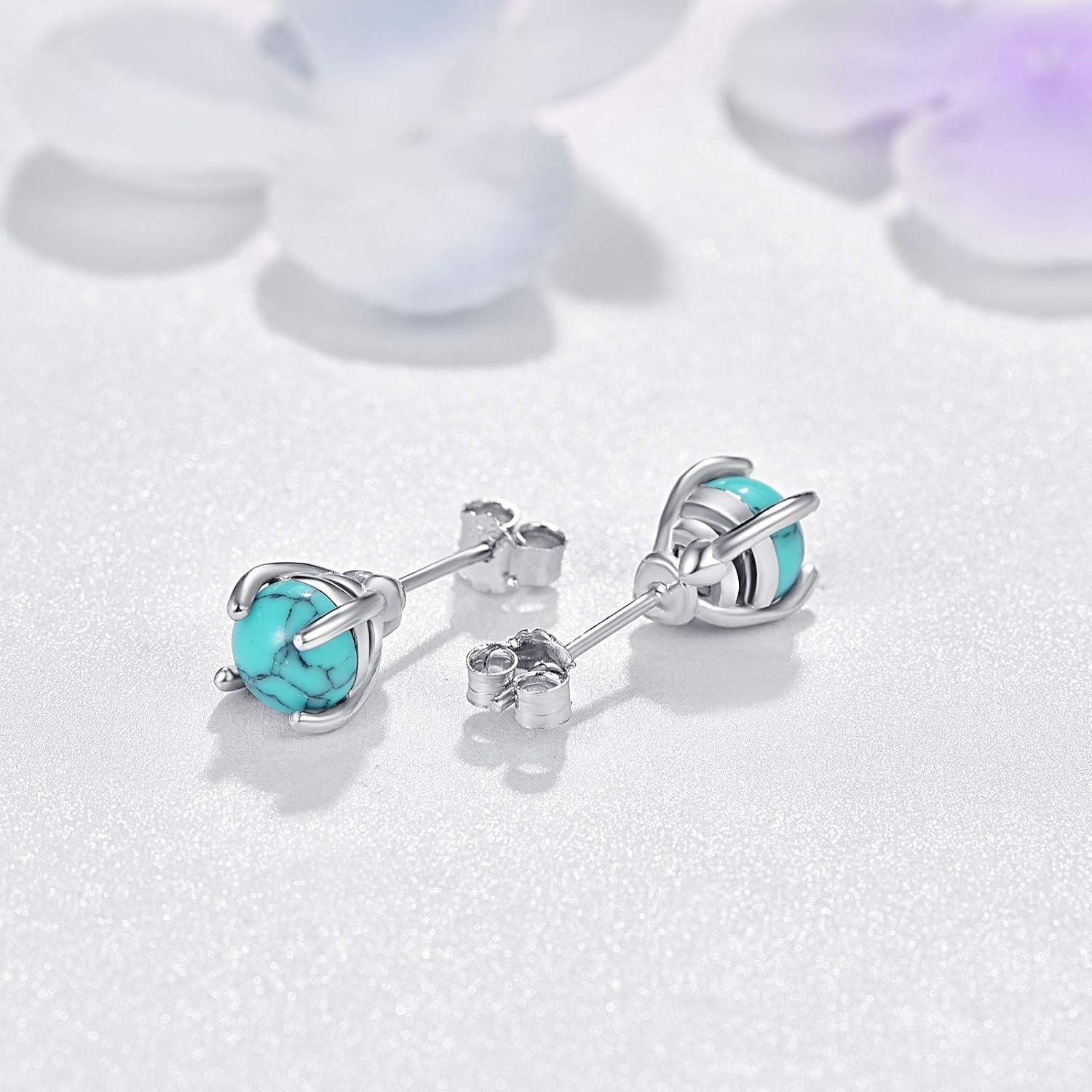 6mm Turquoise Studs 925 Sterling Silver Elegant Women’s Gift Box