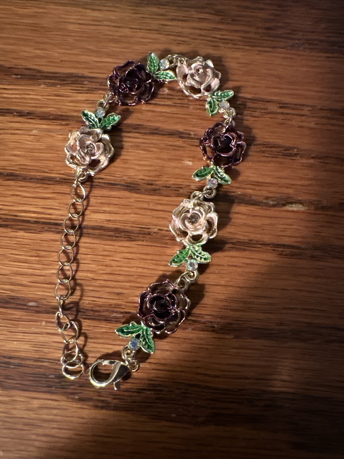 Lovely Floral Hot Pink, Pink, Gold And Green Bracelet