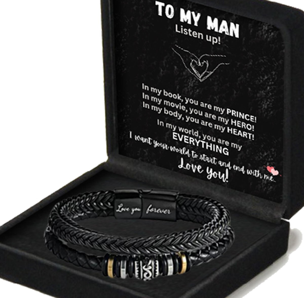 Gift for him, Leather Love bracelet engraved for valentines day.