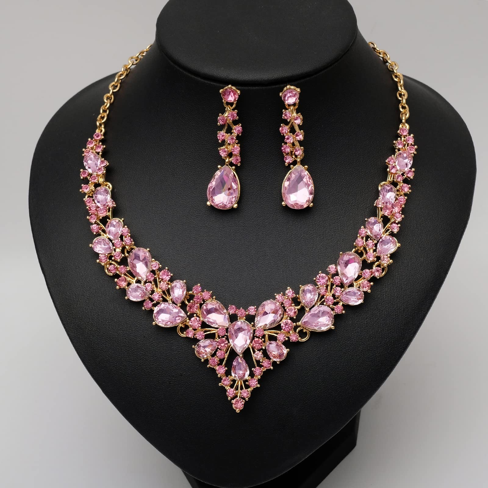 4 Pcs/Set Austrian Crystal Necklace Earrings Bracelet Ring Bridal Jewelry Set…