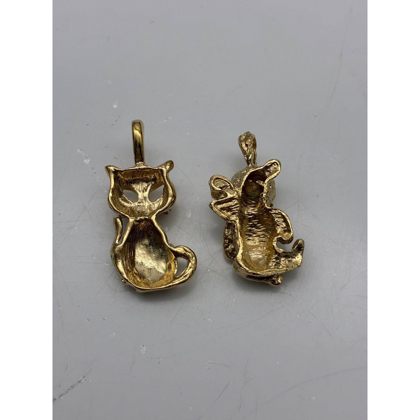 Gold Tone Cat and Teddy Bear Charm Pendant Set Animal Jewelry Lot of 2