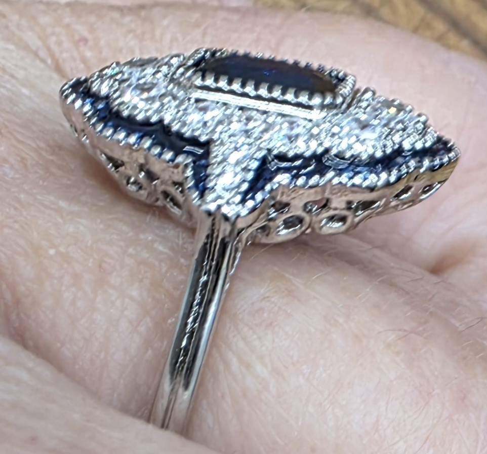 Victorian Trading 9 Millicent Art Deco Engagement Ring Silver 30G