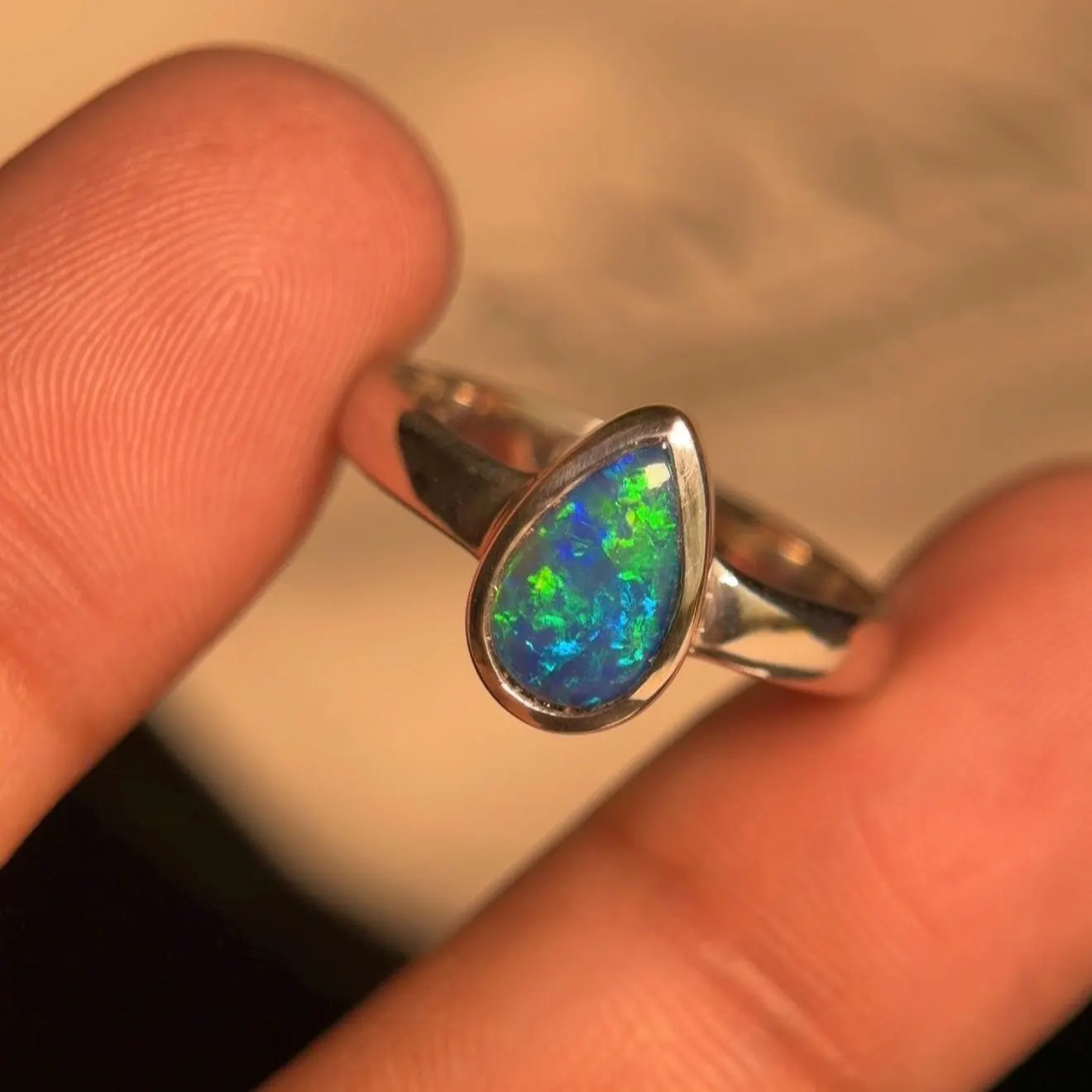 Natural Australian Fire Opal Pear Ring in 925 Sterling Silver, Trendy Ring Gift