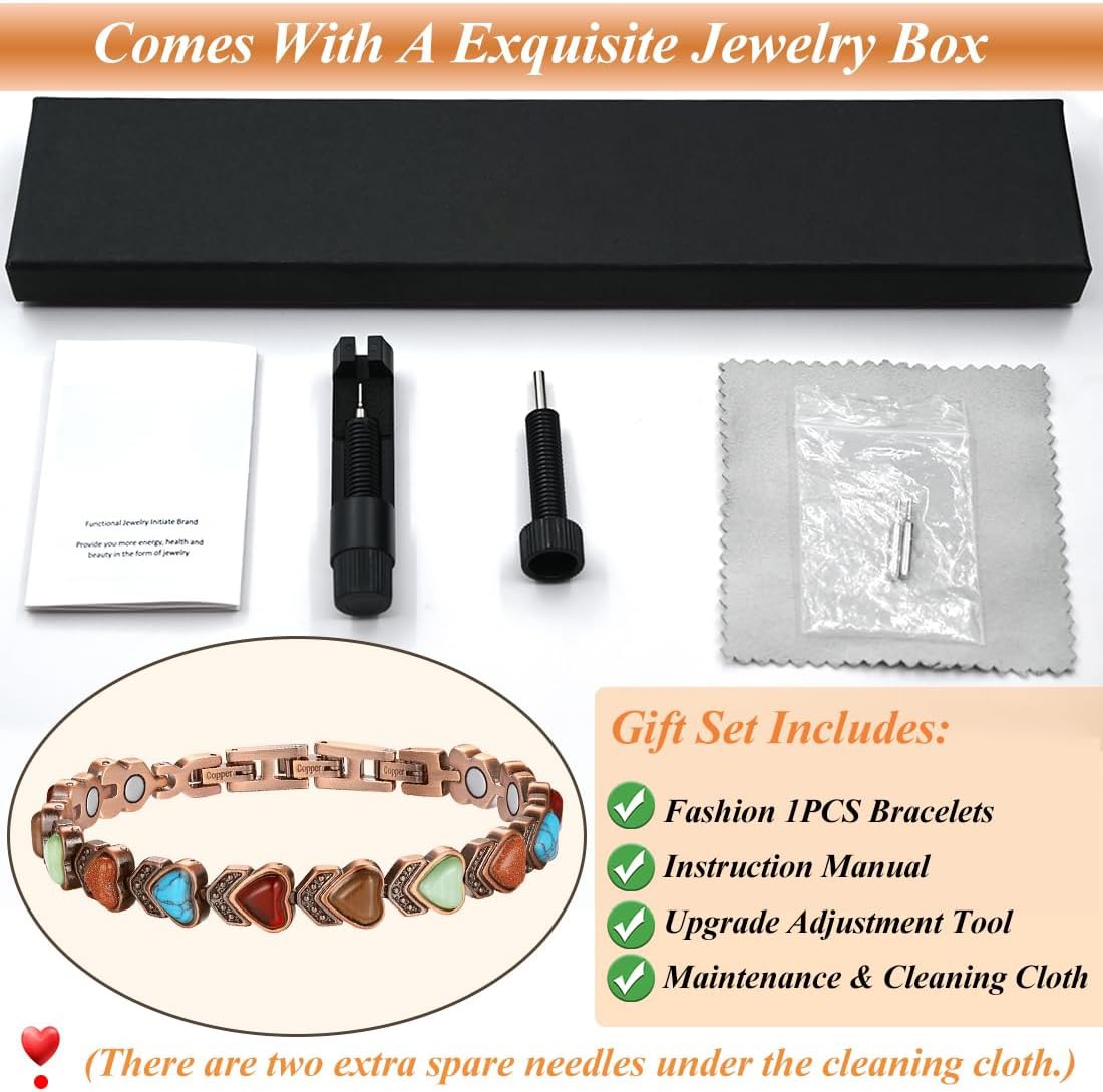 3500 Gauss Magnetic Copper Bracelet Colorful Heart for Women Pain Relief