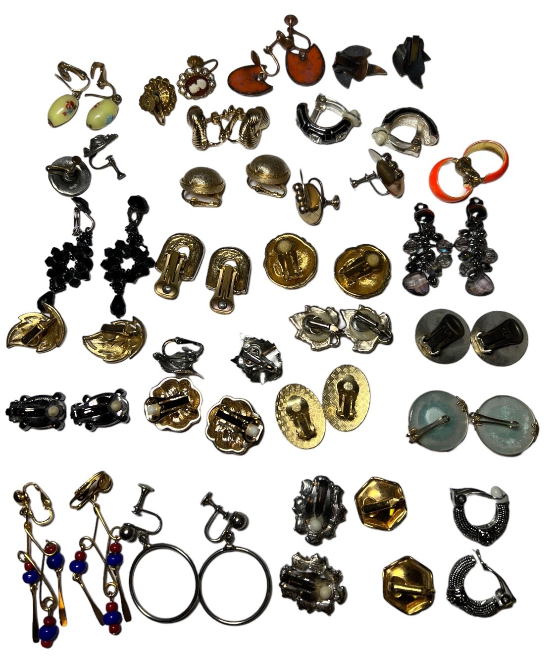 Lot Of 27 Vintage Pairs Clip On Screw Earrings Rhinestone Ceramic Enamel b