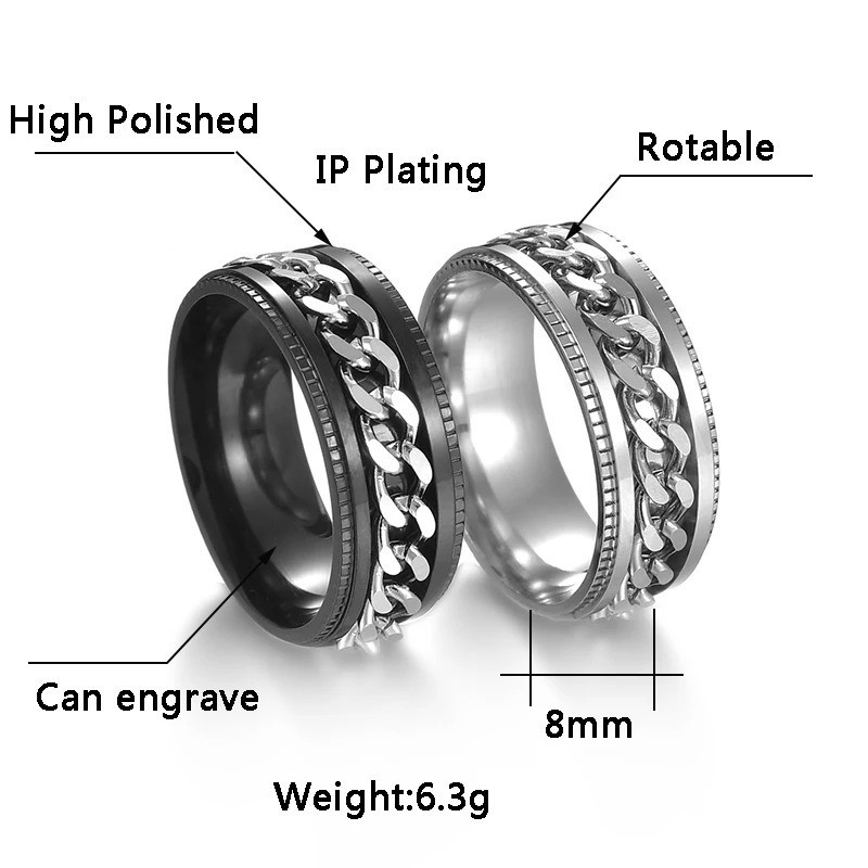 Stainless Steel Multicolor Rotating Spinner Round Chain Ring Unisex, Women, Men