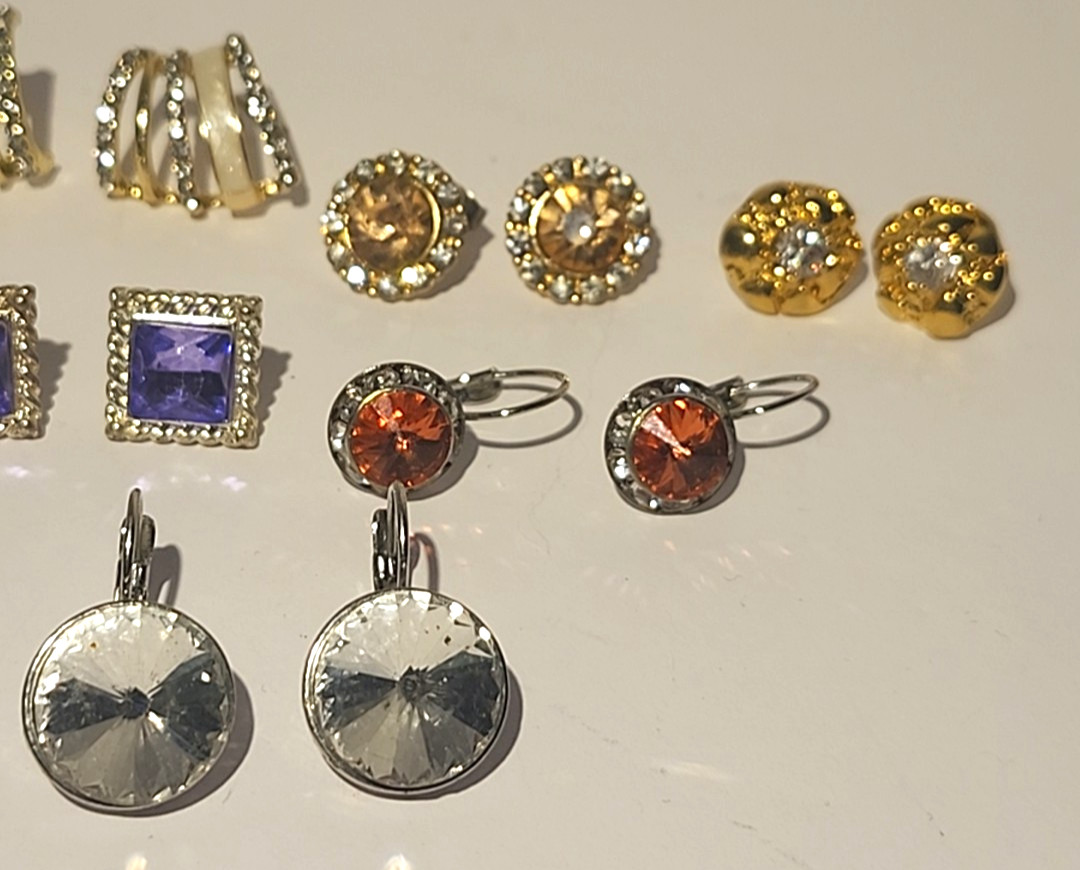 Rhinestone Earrings Assorted Colors Lot of 8 Pair