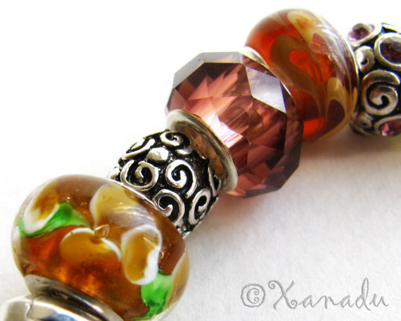 Autumn Treasures European Style Charm Bracelet – Gold Green Amber Fall Colors