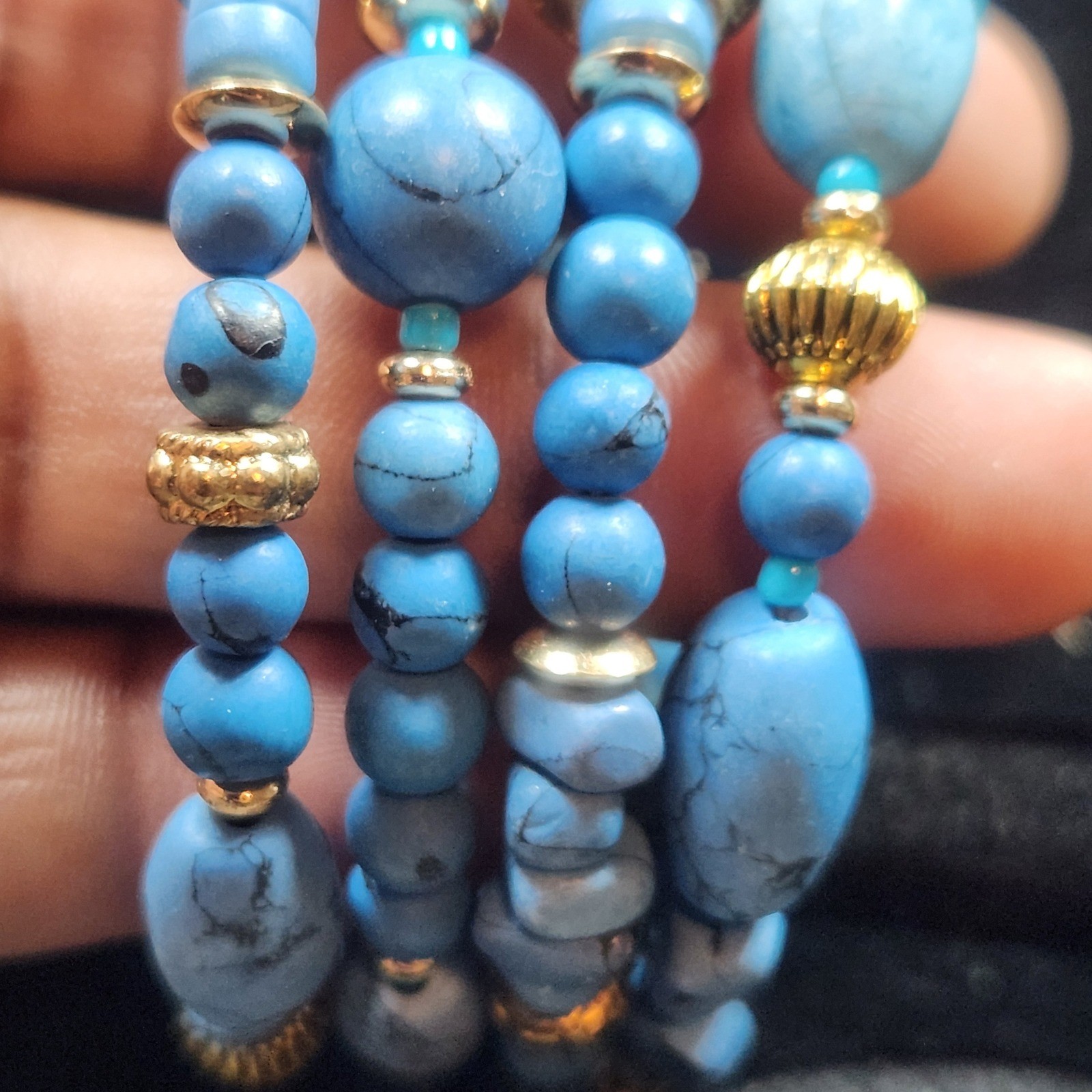 Chicos Blue Turquoise color Multi Strand Wrap Bracelet Gold Tone Accents