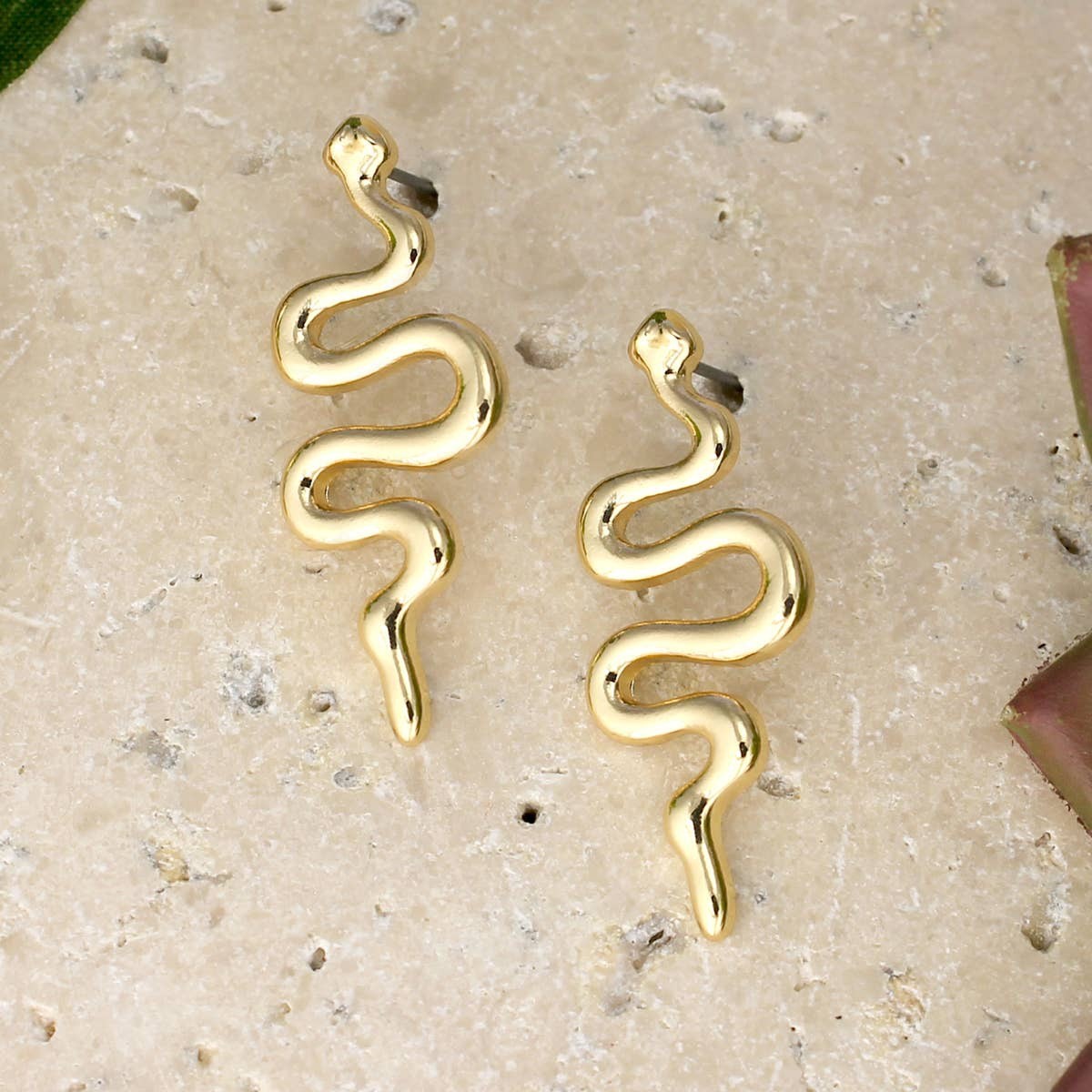 ZAD – Gold Curvy Snake Post Earrings