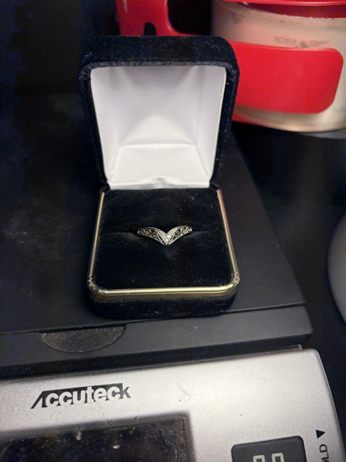 White Gold Chevron Style Diamond Ring, Pre Owned
