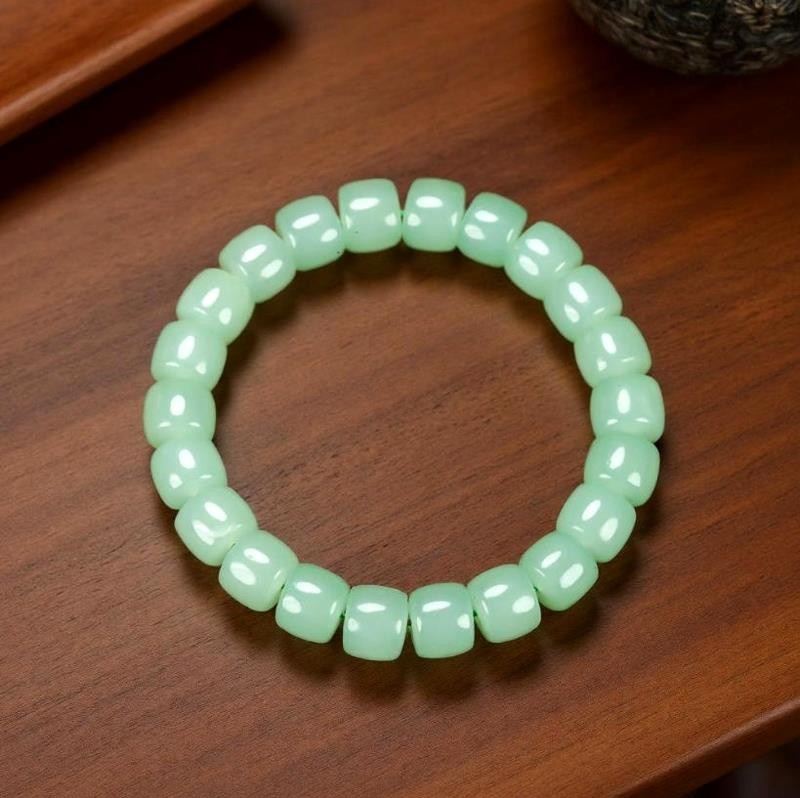 Girl Grandma Mothers Lady Women Green Jade Beads Bracelet Jewelry Gift Box DD156