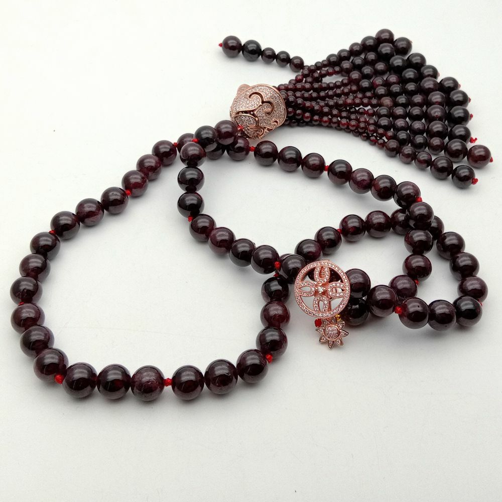 Natural Round Garnet Y-Drop Necklace Graduated Tassel Cz Pave Cap Pendant 29″