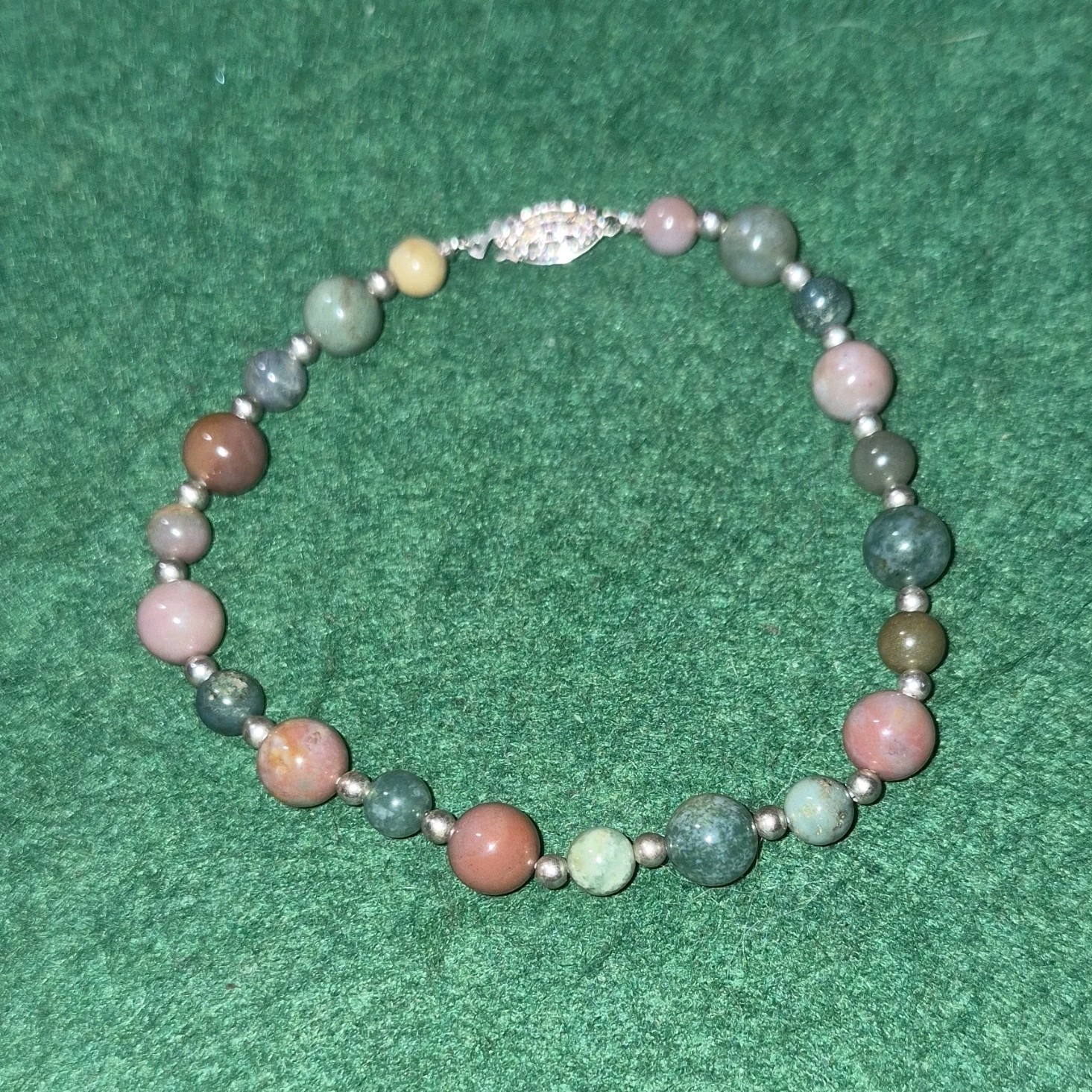 Multicolor Indian Agate Round Beaded Bracelet Hook Clasp