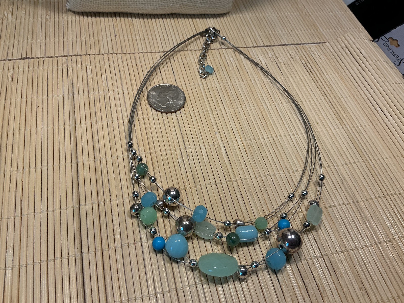 Talbot’s Necklace Silver Tone Aqua Turquoise Green invisiline Choker Lot 103C