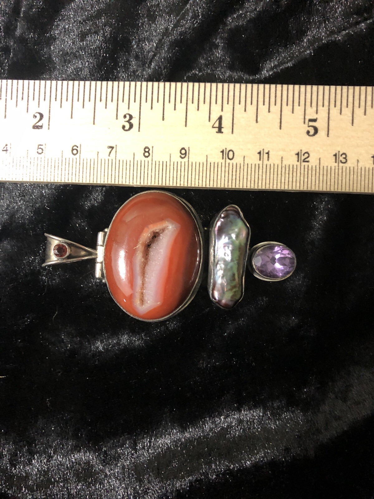 AGATE DRUZY HALF GEODE PENDANT IN 925 STERLING SILVER SETTING with other stones
