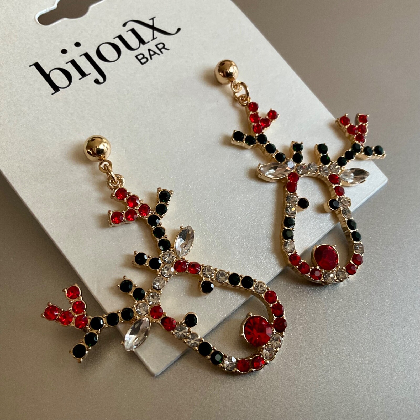 Reindeer Dangle Earrings Christmas Multicolor Rhinestone Rudolf Bijoux Bar