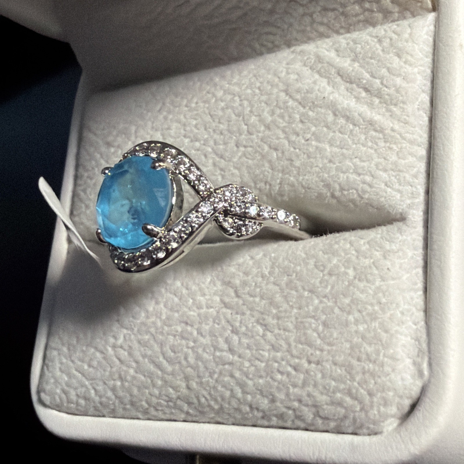 Light Blue Halo Ring S925 With CZ Accents Size 9