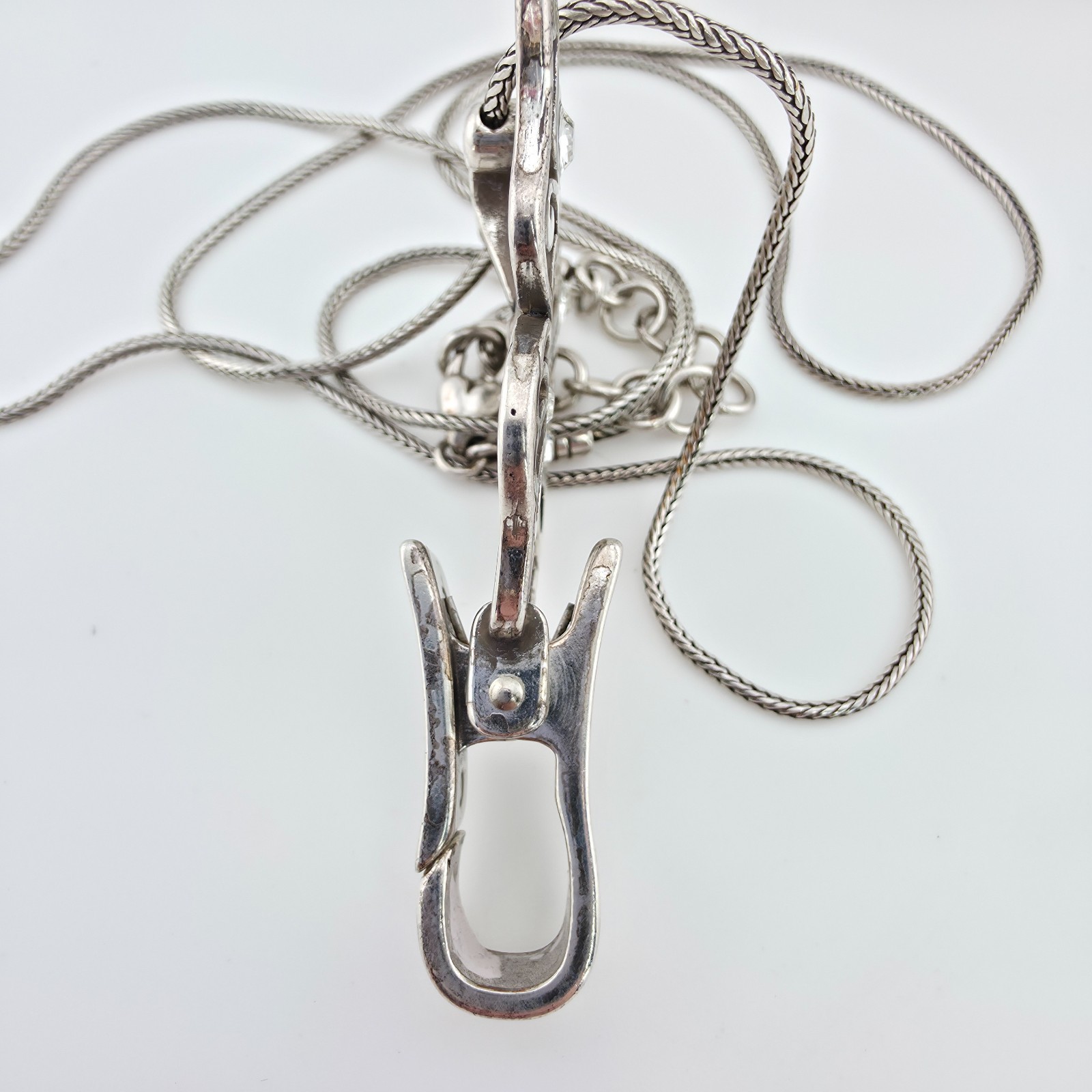 BRIGHTON Butterfly Badge ID Clip Lanyard Necklace Crystal Silver Plate 32″