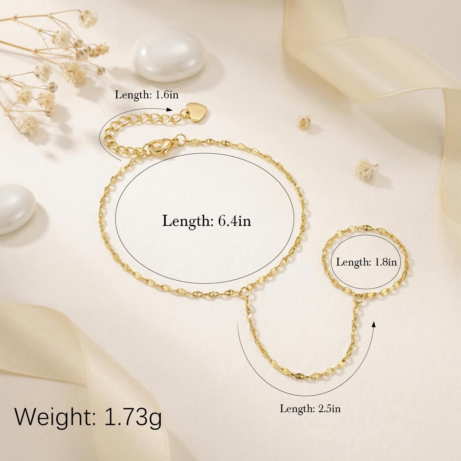 14K Gold Bracelets for Women 14K Gold Hand Chain for Women Rings Bracelet Han…