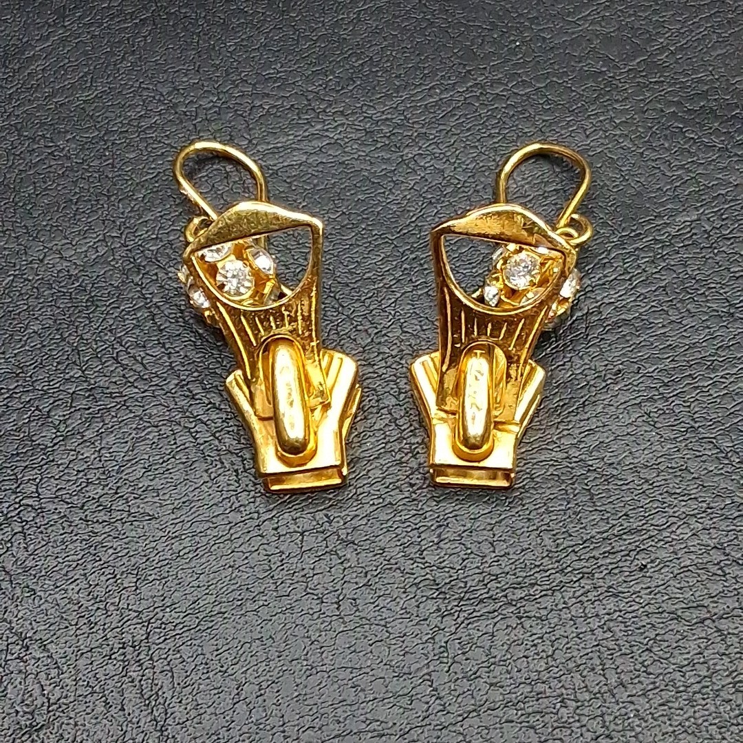 TALON Zipper Pierced Dangle Earrings Whit Rhinestone Ball Gold Tone. 16.934