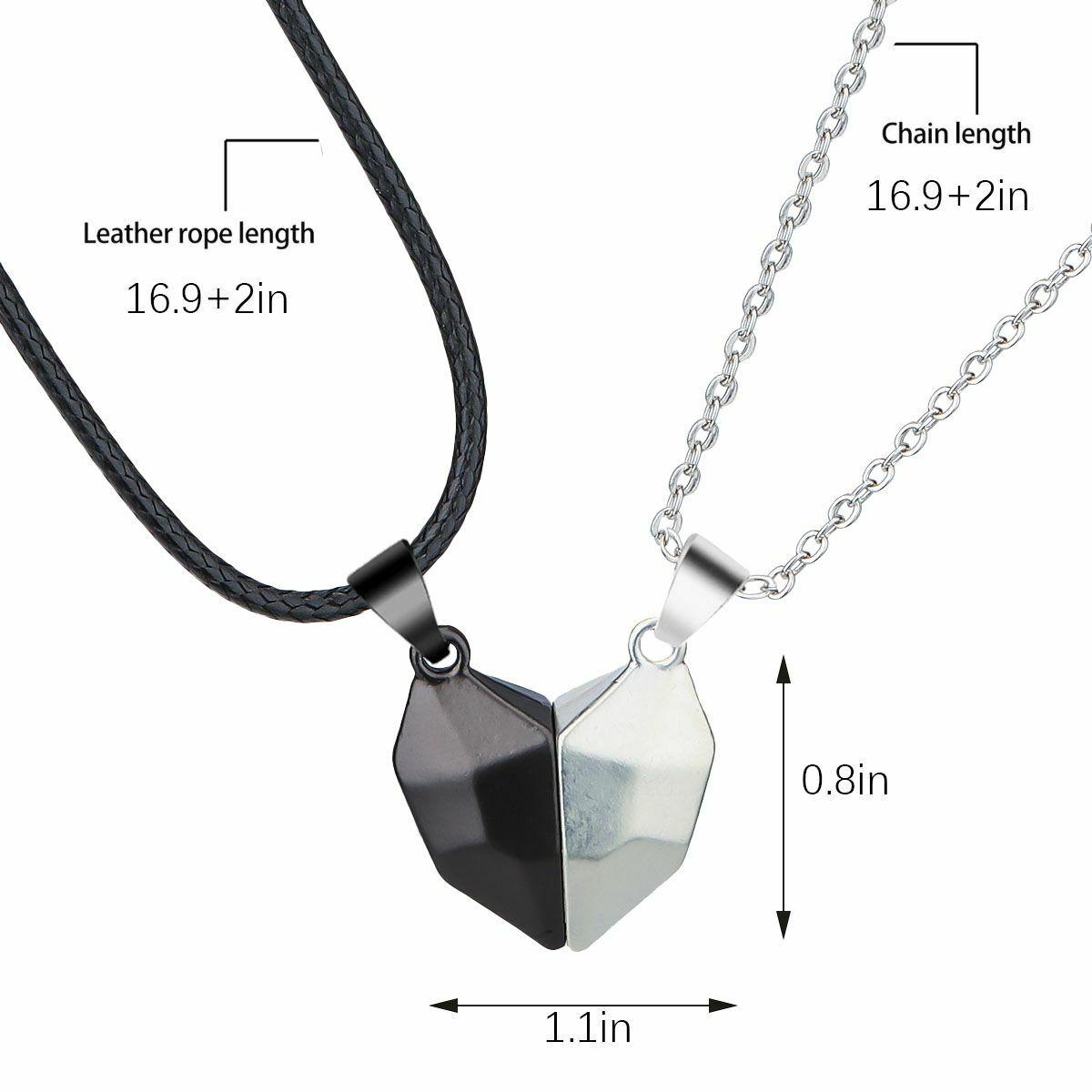 2pcs Magnetic Couple Necklace Heart Friendship Matching Pendant Jewelry Set Gift