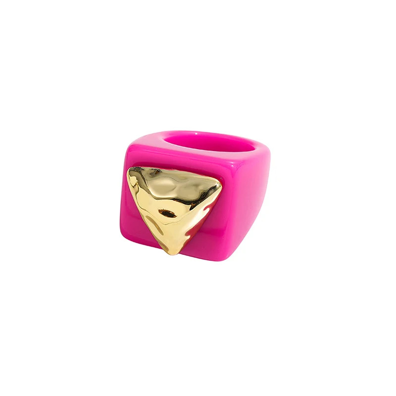 Resin Chunky Ring Geometric Square Round Knuckle Bold Band Women Jewelry
