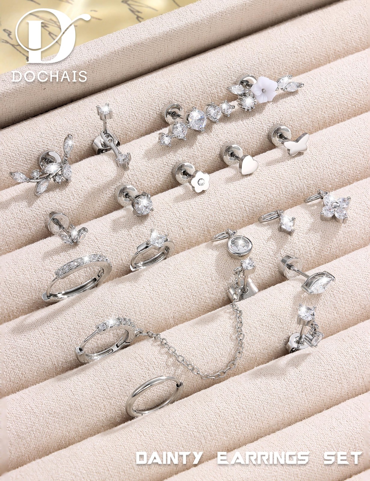18 PCS Single Cartilage Varies (0.8mm, 6mm, 8mm, 10mm, 12mm, 5mm), Silver