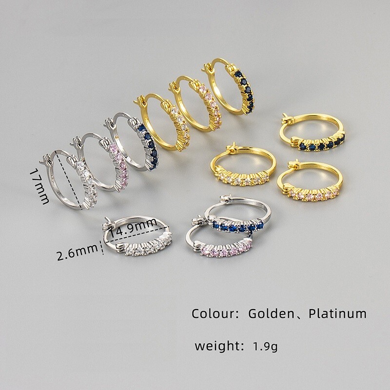 Women 925 Sterling Silver Plated CZ Round Huggie Hoop Earrings 16mm PE54