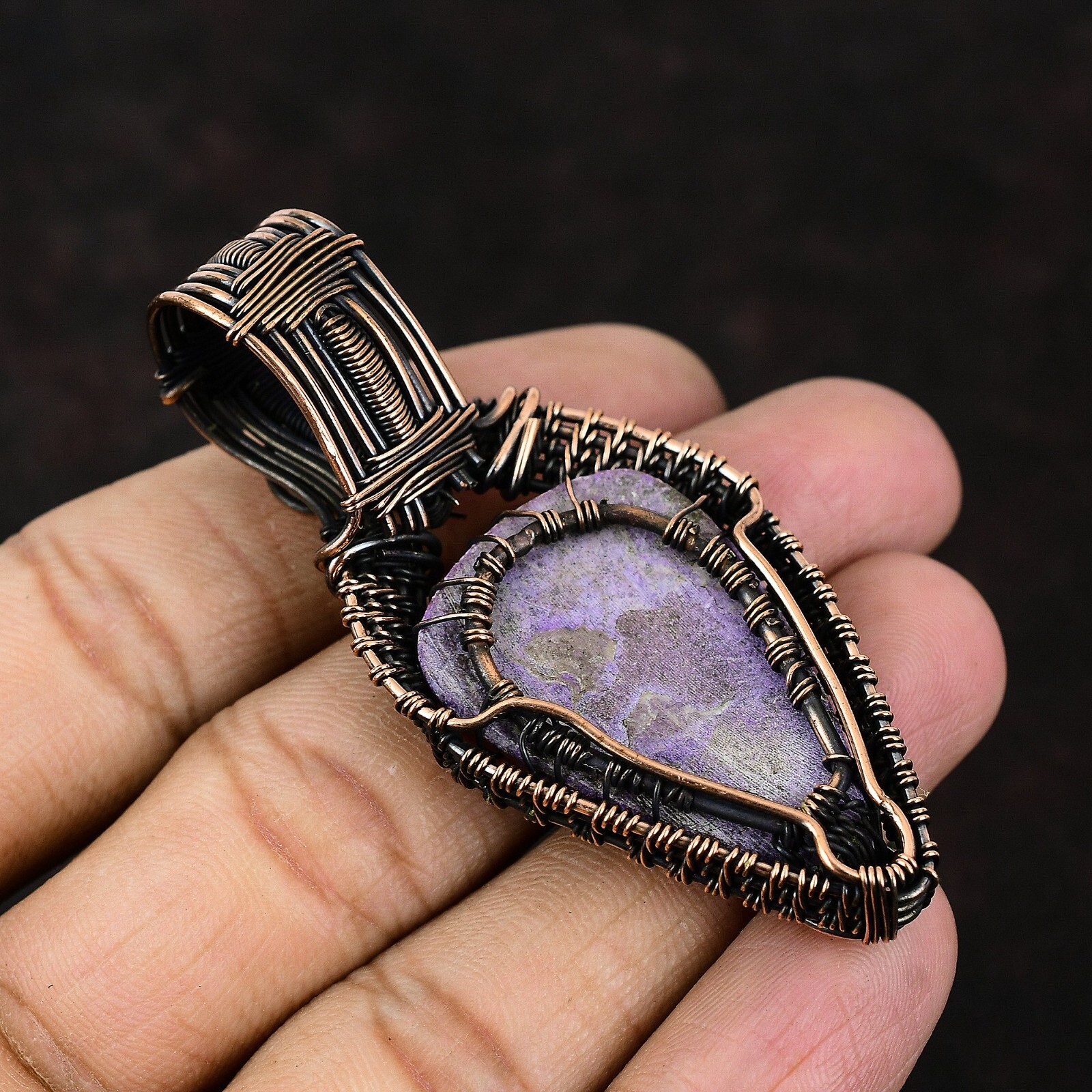 Purpurite Wire Wrapped Tree Of Life Pendant Handcrafted Copper Holiday 2.68″